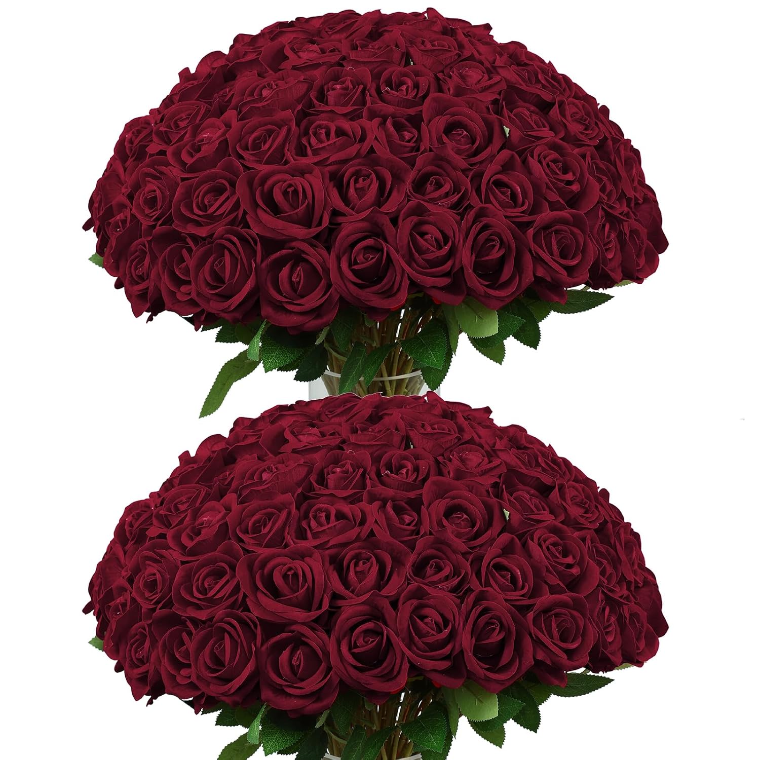 50Pcs Red Roses Artificial Flowers,Fake Velvet Rose Bulk, Artificial Roses Bouquet With Long Stems For Wedding Party Arrangement Centerpiece Decorations(Dark Red)