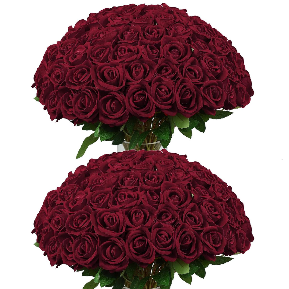 50Pcs Red Roses Artificial Flowers,Fake Velvet Rose Bulk, Artificial Roses Bouquet With Long Stems For Wedding Party Arrangement Centerpiece Decorations(Dark Red)