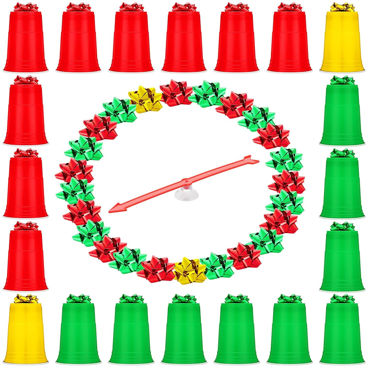 Christmas Party Games Spinner Wheel Christmas Roulette Raffle Game Set Include 38 Plastic Star Flower 20 Disposable Cups And 1 Pointer Spinner Wheel For Prizes Party Supplies