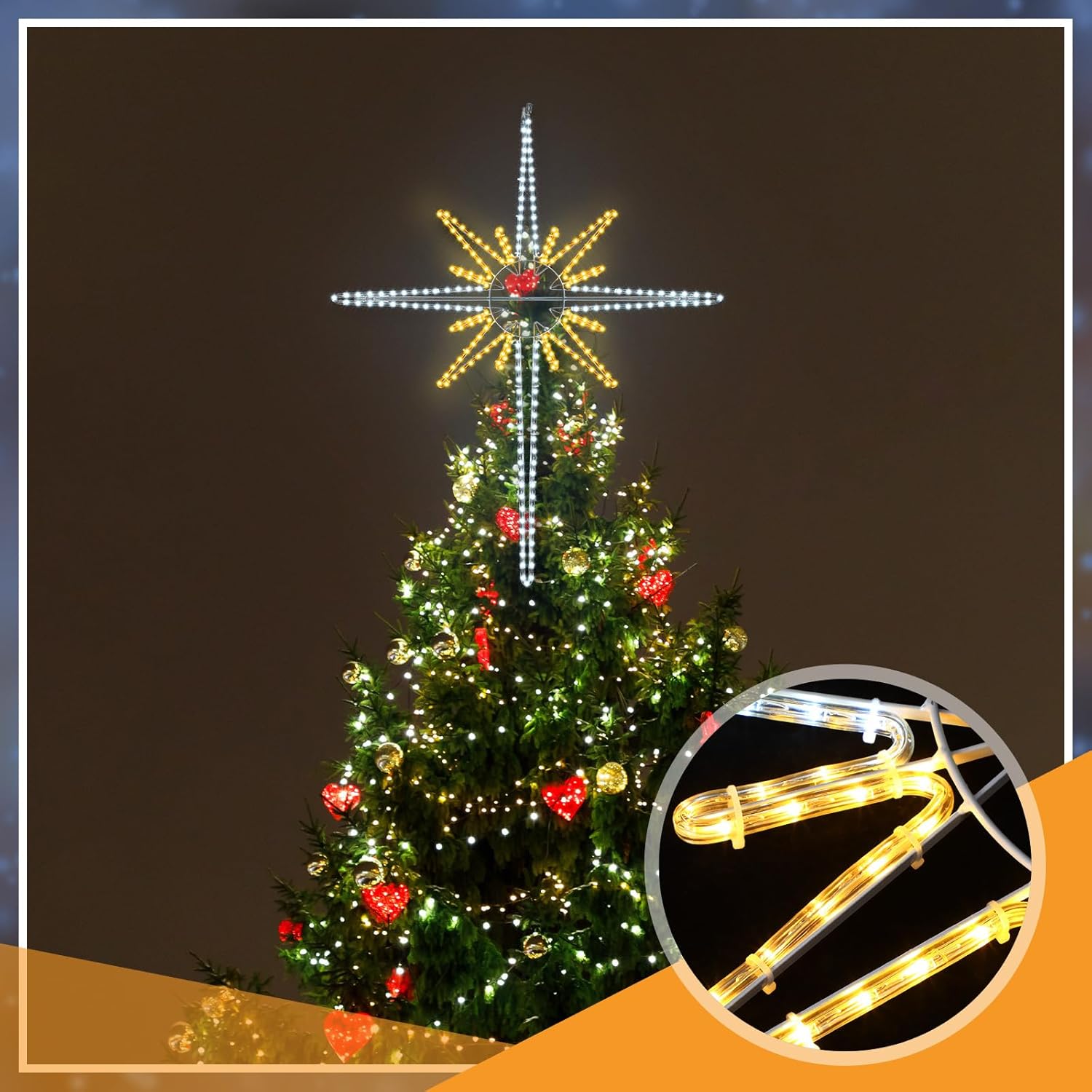 Large Christmas Bethlehem Star, Lighted Star Of Bethlehem, Led Christmas Star Lights Plug In Rope Light For Outdoor Indo