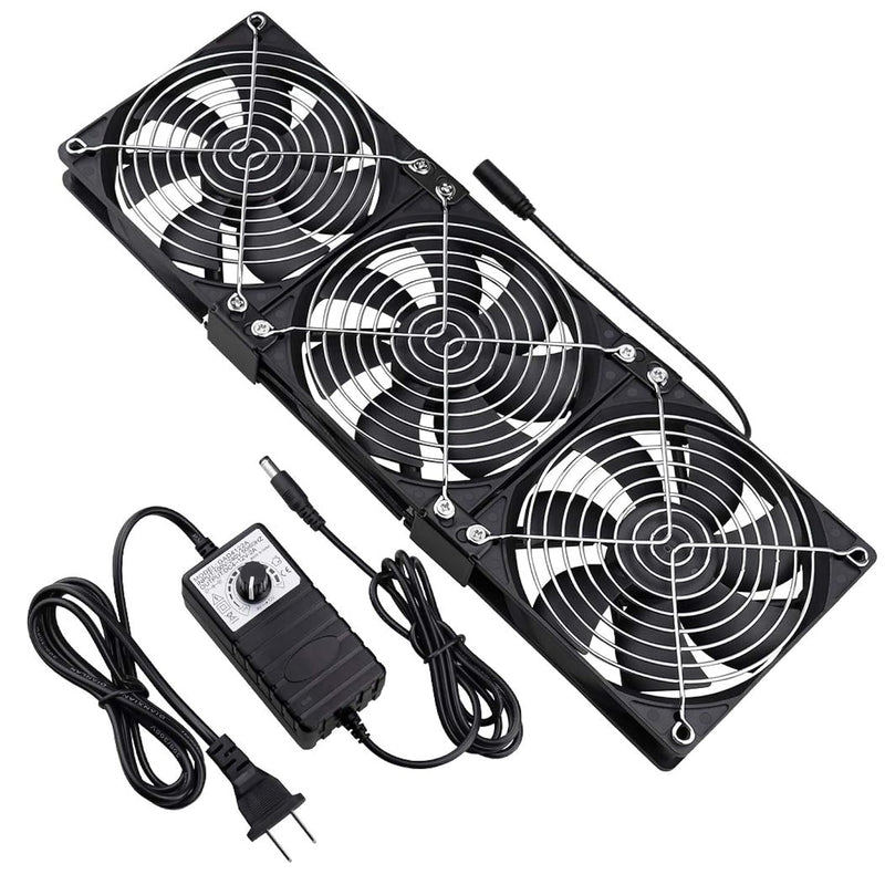 Dual Ball 3 X 120Mm Computer Fan With Ac Plug Dc 12V Big Airflow Fans With 110