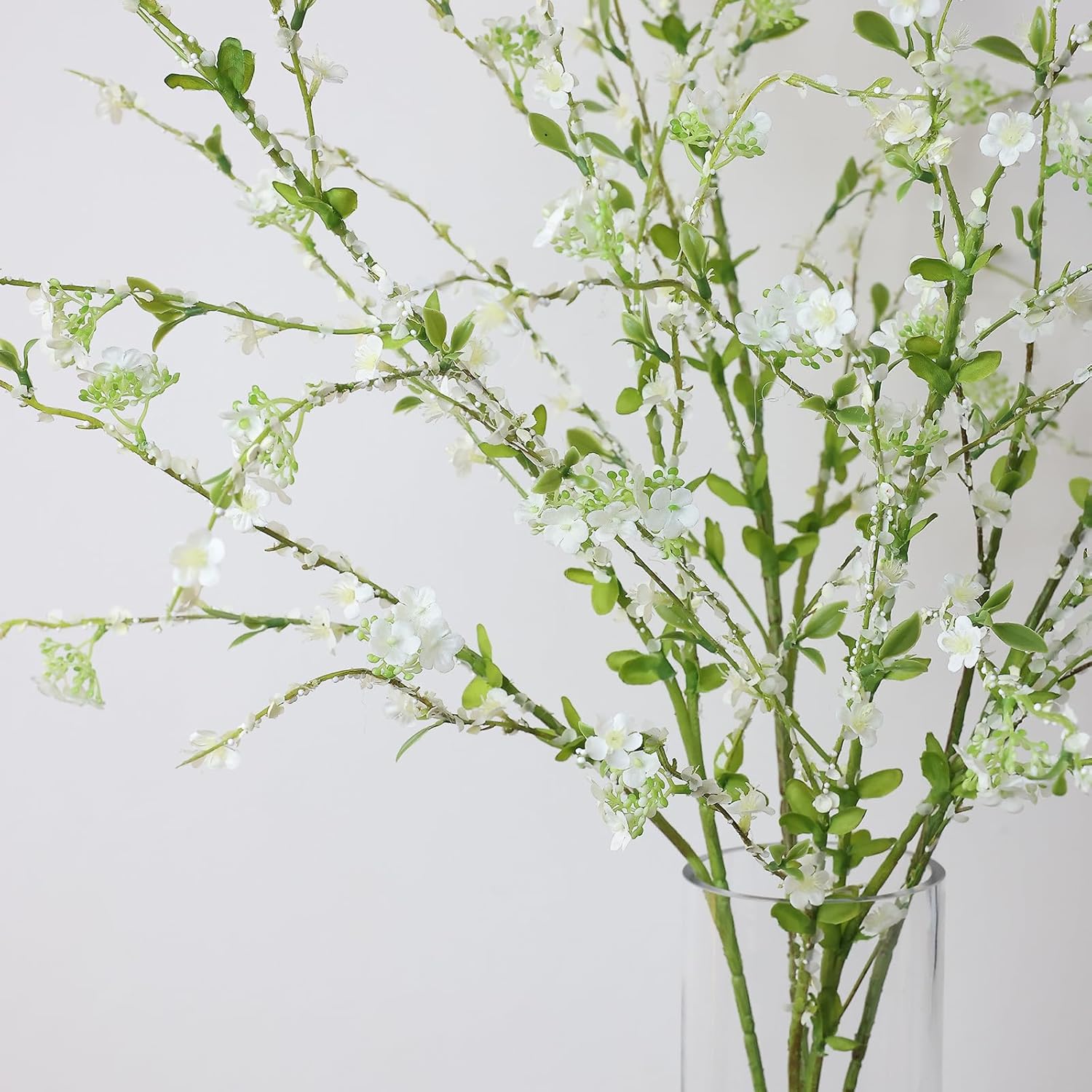 3Pcs 45" Artificial Cherry Blossom Branches White Fake Silk Cherry Blossoms Flowers With Long Stem For Wedding Decorations Table Centerpieces Vase Arrangement Home Decor (White)