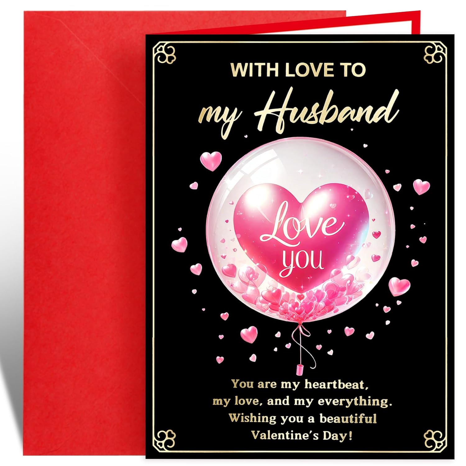 Happy Valentines Day Card For Husband From Wife Romantic Valentine'S Card Gift For Him Men With Envelope 5X7 Inch Heart Balloon Message Insde