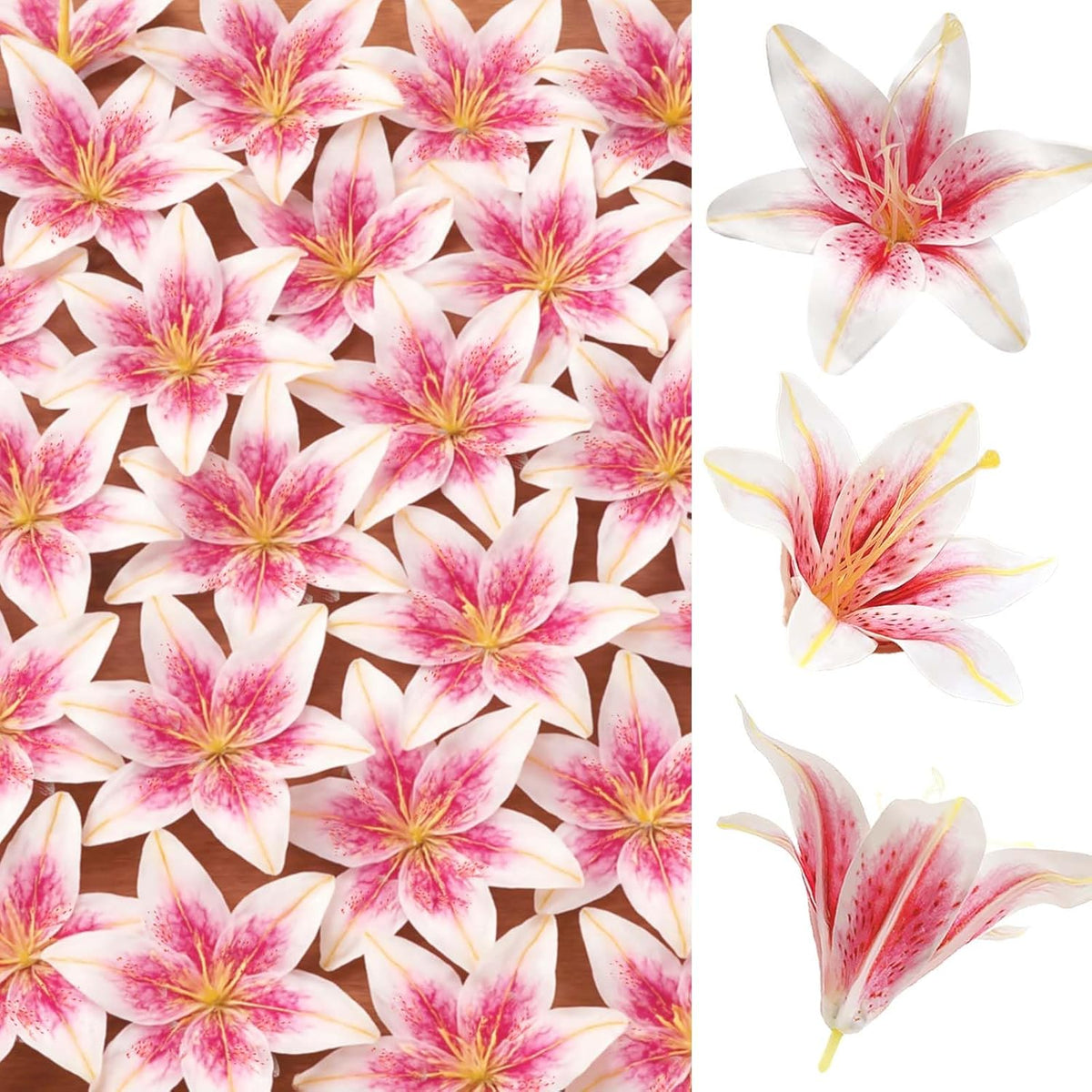 24Pcs 5.5" Large Fake Lilies Flower Heads With Realistic Stamens,24Pcs Pink Artificial Flower Heads, Bulk Silk Flowers For Crafts, Cake Decorating, Wedding Party Wreath, Home Decor