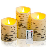 Flameless Birch Bark Candles Flashing Battery Operated Candles Led Pillar Candles With Remote Control And Timer Set Of 3