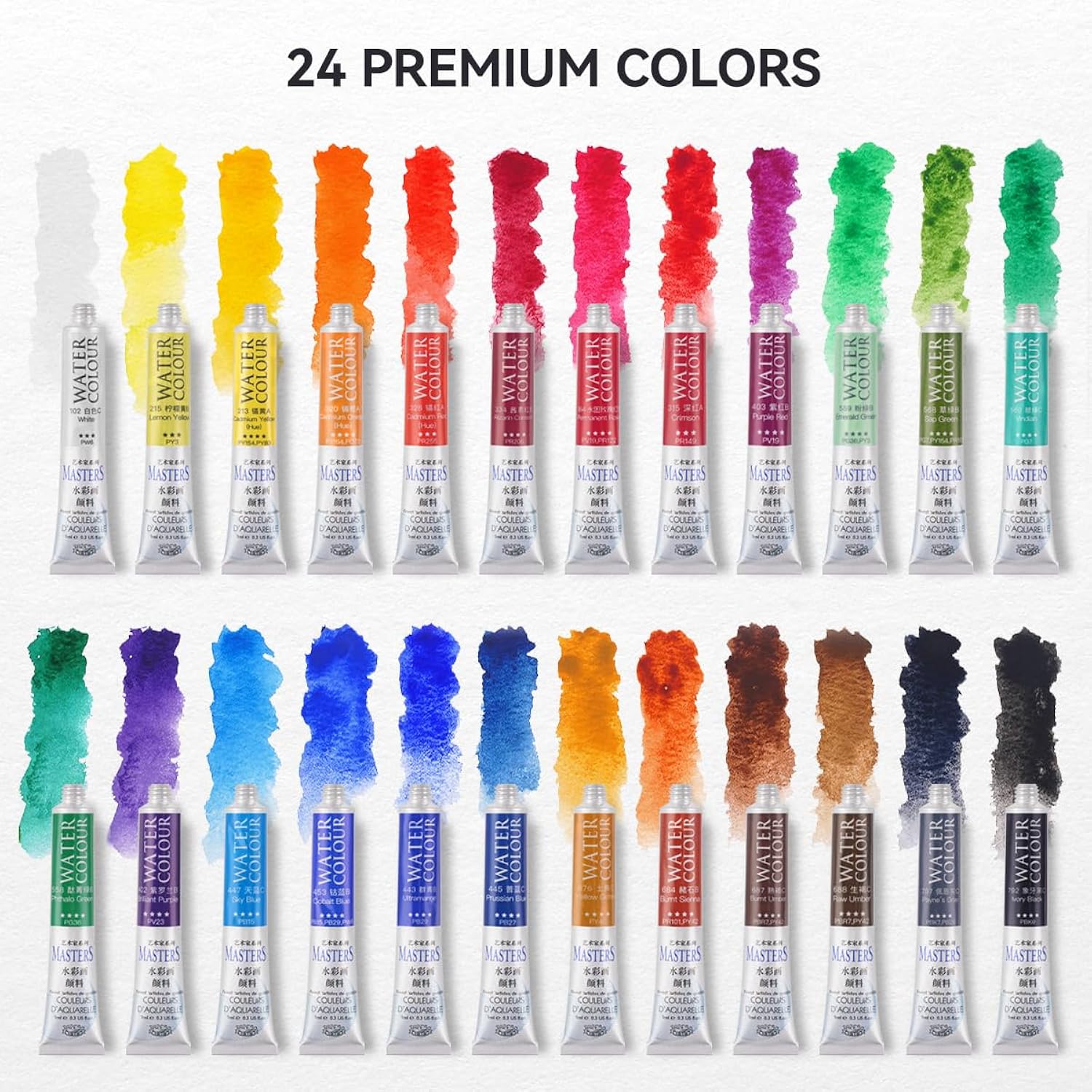Professional Watercolor Paint Tube Set Artist Grade, 9 Ml 24 Vivid Colors Art Supplies, Premium Non Toxic Water Colors Paint For Adults, Artists & Hobby