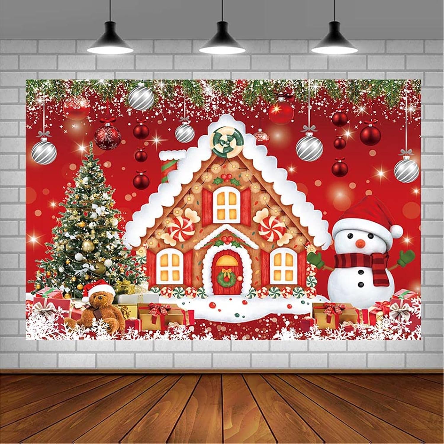 10X7Ft Christmas Gingerbread House Backdrop For Photography Winter Merry Xmas Tree Snowman Santa Party Decorations Supplies Baby Shower Birthday Banner Photography Background Photo Booth Props