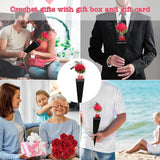 1 Pcs(Handmade Finished Roses) Knitting Crochet Flower Roses, Handmade Rose, Home Decor Romantic Valentine'S Day Gifts For Female Romantic Gift (Red Roses, With Gift Box And Card)
