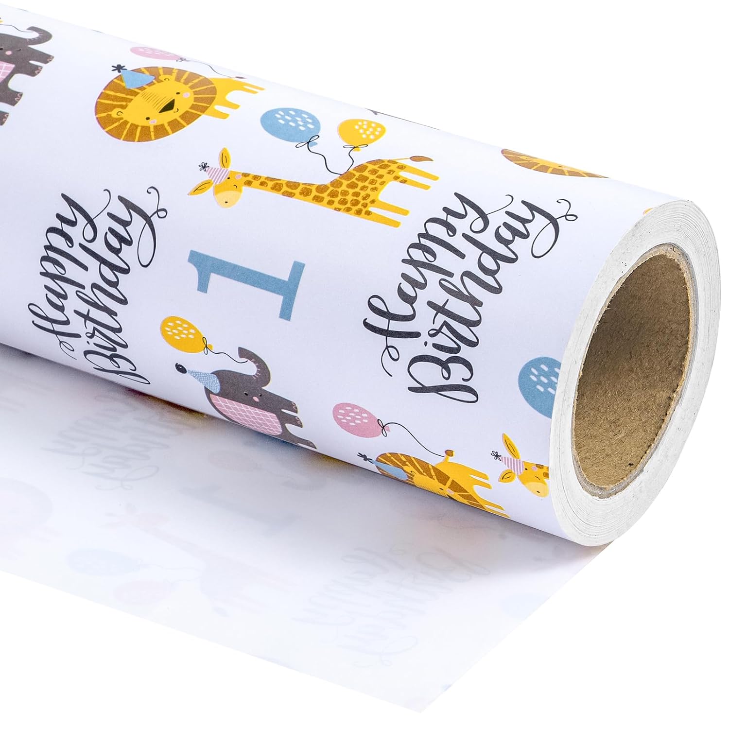 1St Birthday Wrapping Paper - Mini Roll - 17 Inch X 9.8 Feet - Cute Animal Wrapping Paper For Kids Girl Boy Birthday, Baby Shower