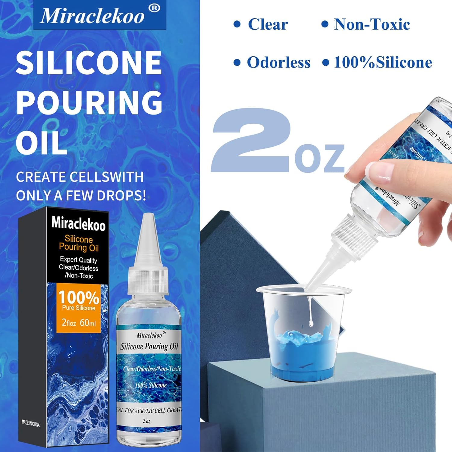 Silicone Pouring Oil Cell Activator Pure Silicone Oil For Cell Creation In Acrylic Paint,2 Ounce