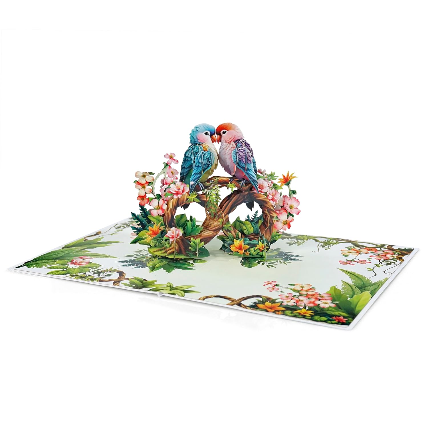 Valentines Day Card, Anniversary Card Pop Up, Wedding, Engagement, 3D Greeting Card (Parrot Couple)