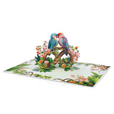 Valentines Day Card, Anniversary Card Pop Up, Wedding, Engagement, 3D Greeting Card (Parrot Couple)