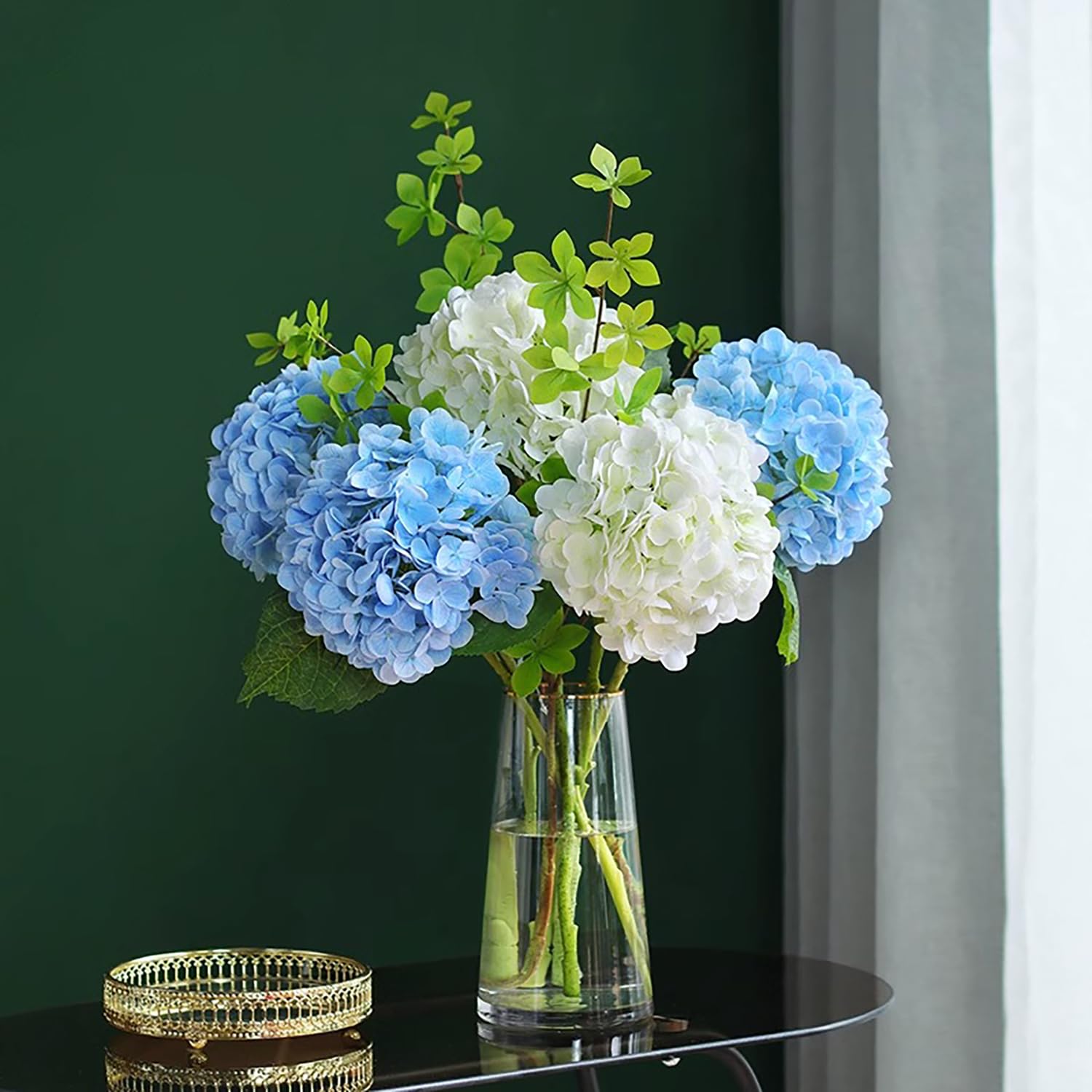 Artificial Hydrangea Flowers, 4 Pcs 21 Inch Real Touch Faux Hydrangea Stems For Party Weddings & Home Decor, Floral Arrangements-Light Blue
