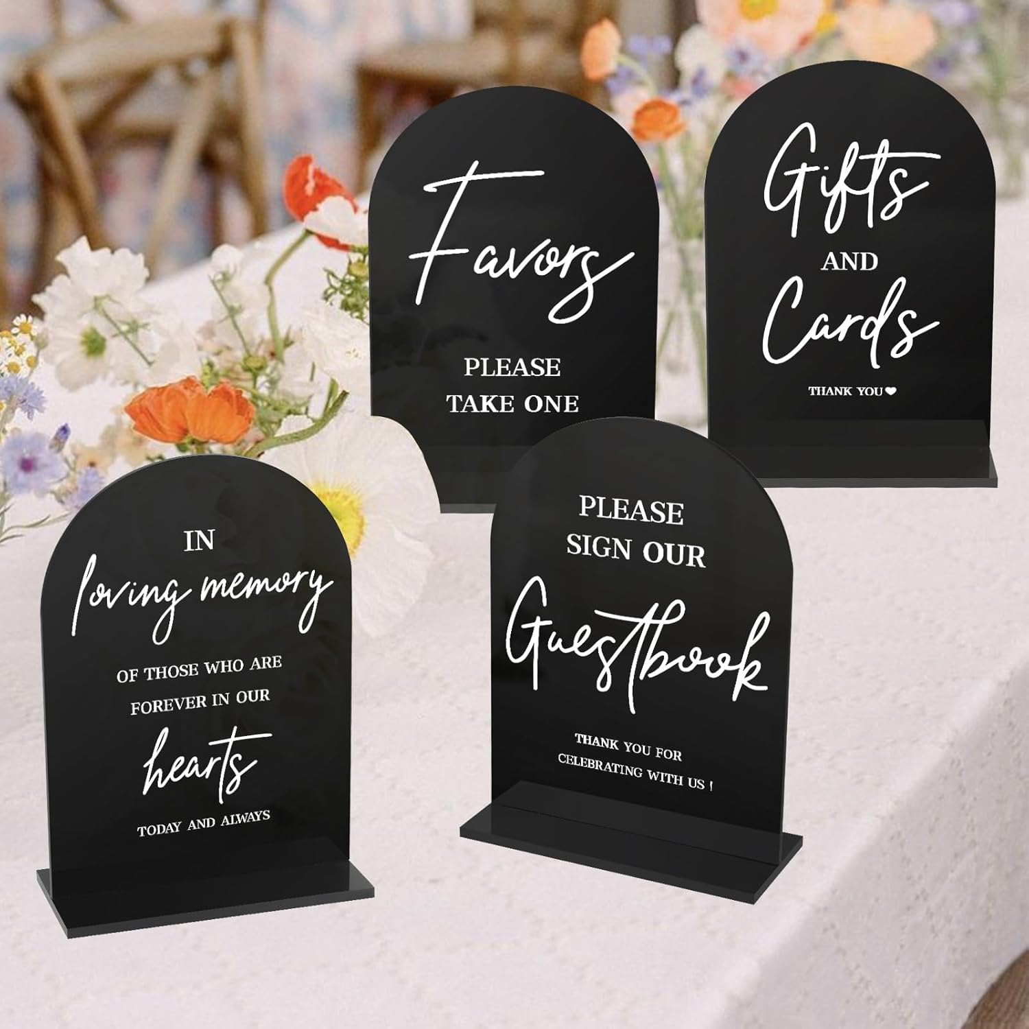 4 Pcs Acrylic Wedding Signs - 5X7 Inch Black Signage For Ceremony And Reception, Guest Book, Cards, Favors, In Loving Memory, Wedding Reception Decor