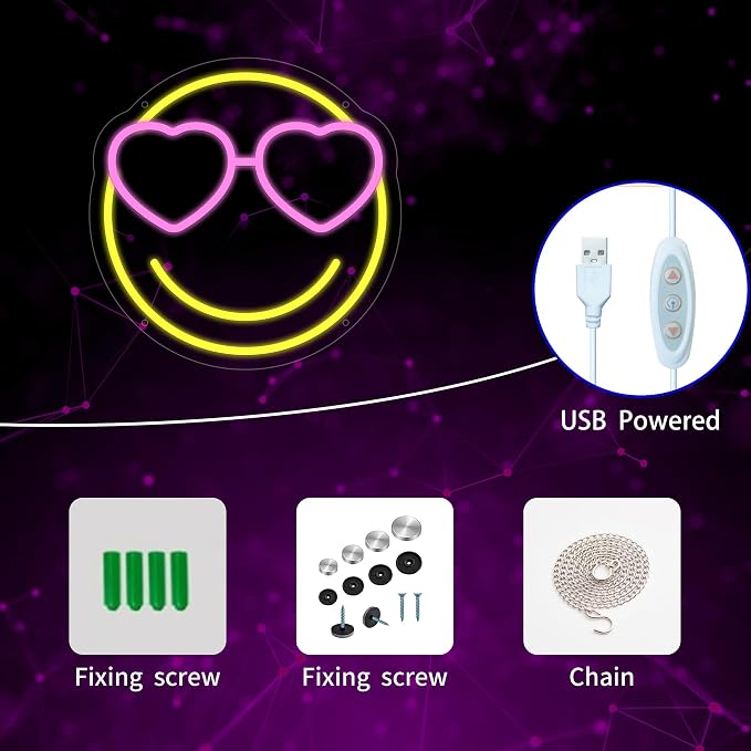 Smile Face Neon Sign Dimmable USB LED Wall Light for Bedroom Game Room Party Decor