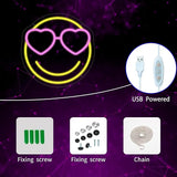 Smile Face Neon Sign Dimmable USB LED Wall Light for Bedroom Game Room Party Decor