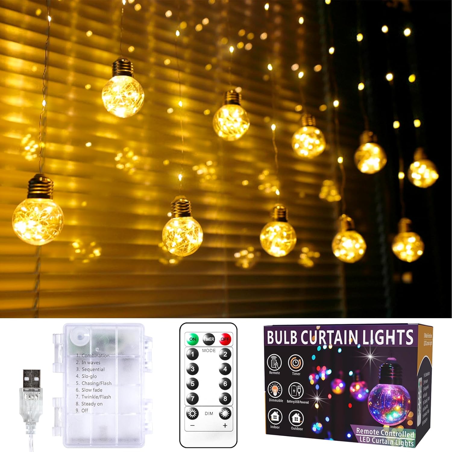 240 Led Christmas Wishing Ball Curtain Lights, Curtain Fairy Lights With Remote, Usb & Battery Powered Globe Hanging Str