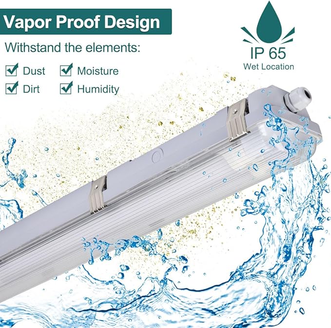 4 Pack 8FT Vapor Tight LED Light Fixtures with T8 Tubes 100W 12500LM 5000K IP65 Surface Mount Lights