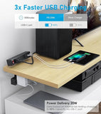 Dual Layer Desk Clamp Power Strip 10 Outlets 20W USB C 6FT Cord 700J Surge Black