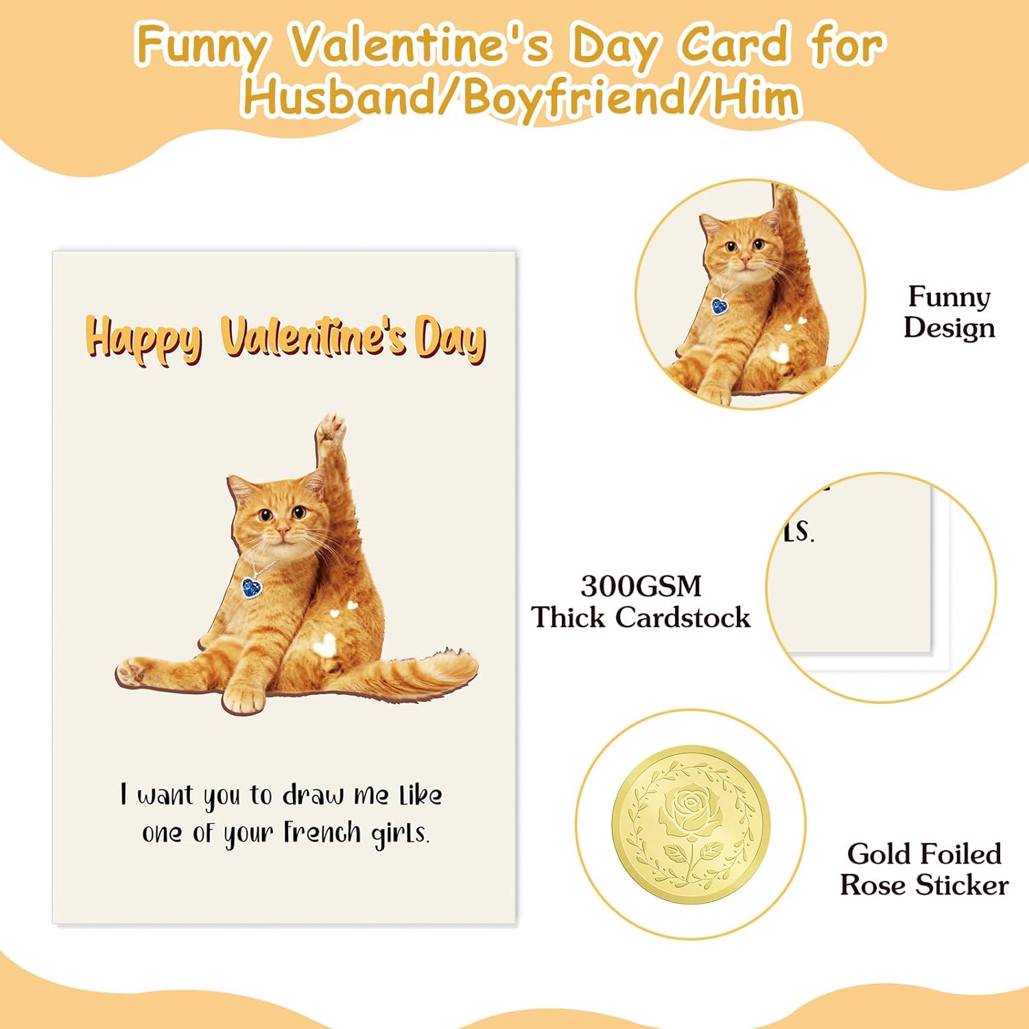 Funny Valentine'S Day Card For Boyfriend Or Husband, Naughty Cat Humor Birthday Card For Him – Unique Valentine'S Gift For Men, 5X8 Card With Envelope & Sticker