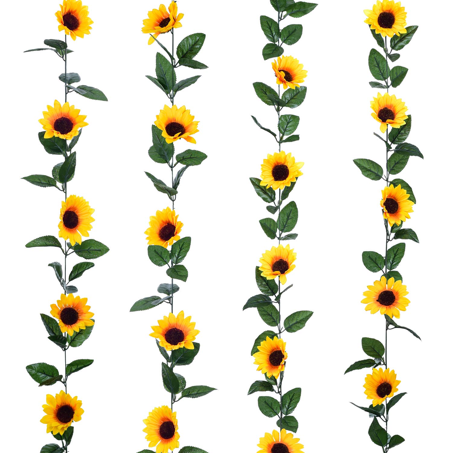 4 Pack Artificial Sunflower Garland - Silk Sunflower Vine Artificial Flowers Garland With Green Leaves For Wedding Party Table Decoration