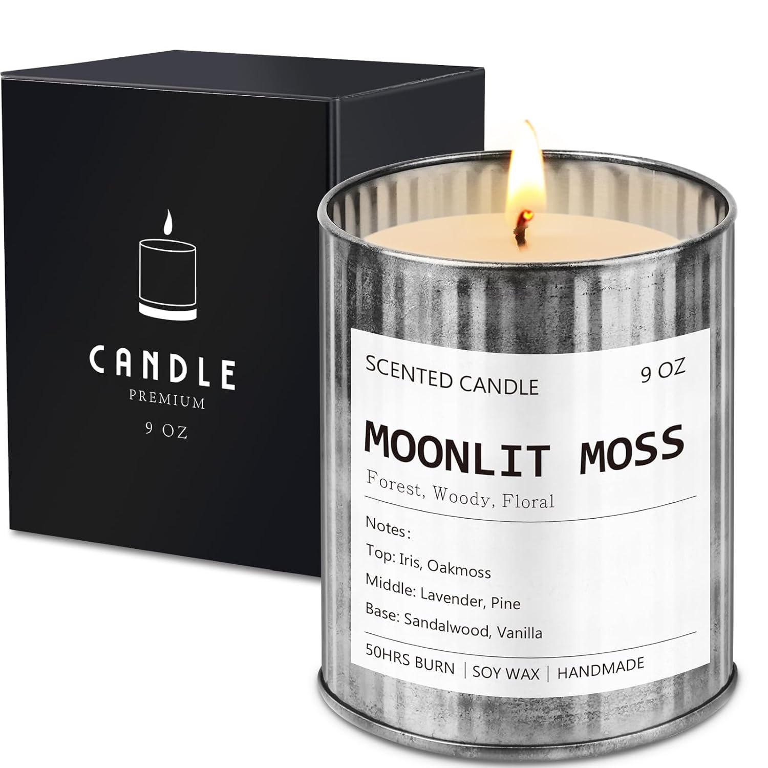 Scented Candle For Men - Vintage Library Inspired - Rustic Vintage Candle In Metal Tin For Home Scented - Soy Wax Men Candles - Long Lasting With 50 Hour Burn Time, 9Oz, Iris & Oakmoss