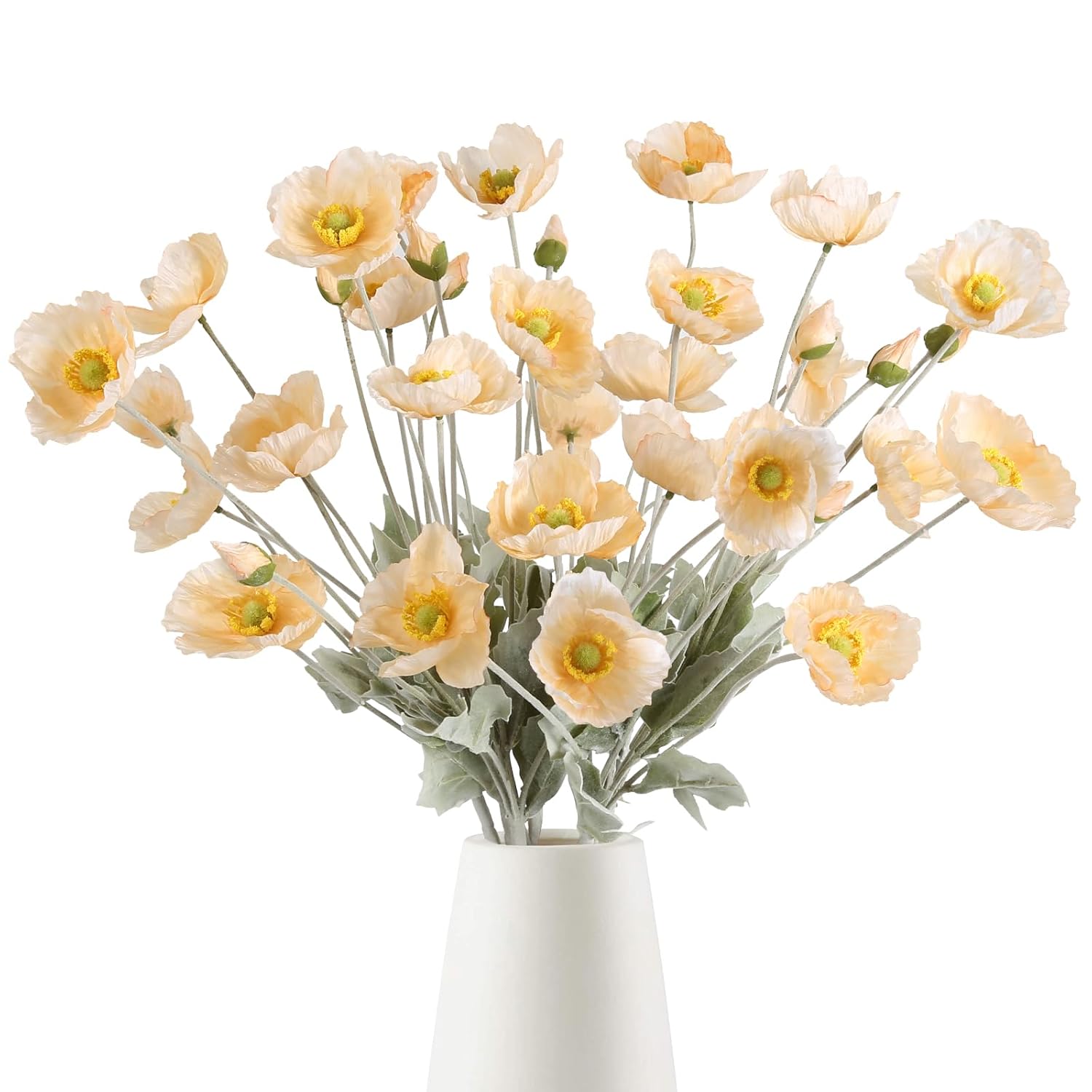 Poppy Silk Flowers,8Pcs Champagne Artificial Poppy Flower Fake Poppies For Wedding Party Table Centerpiece Arrangement(Champagne)
