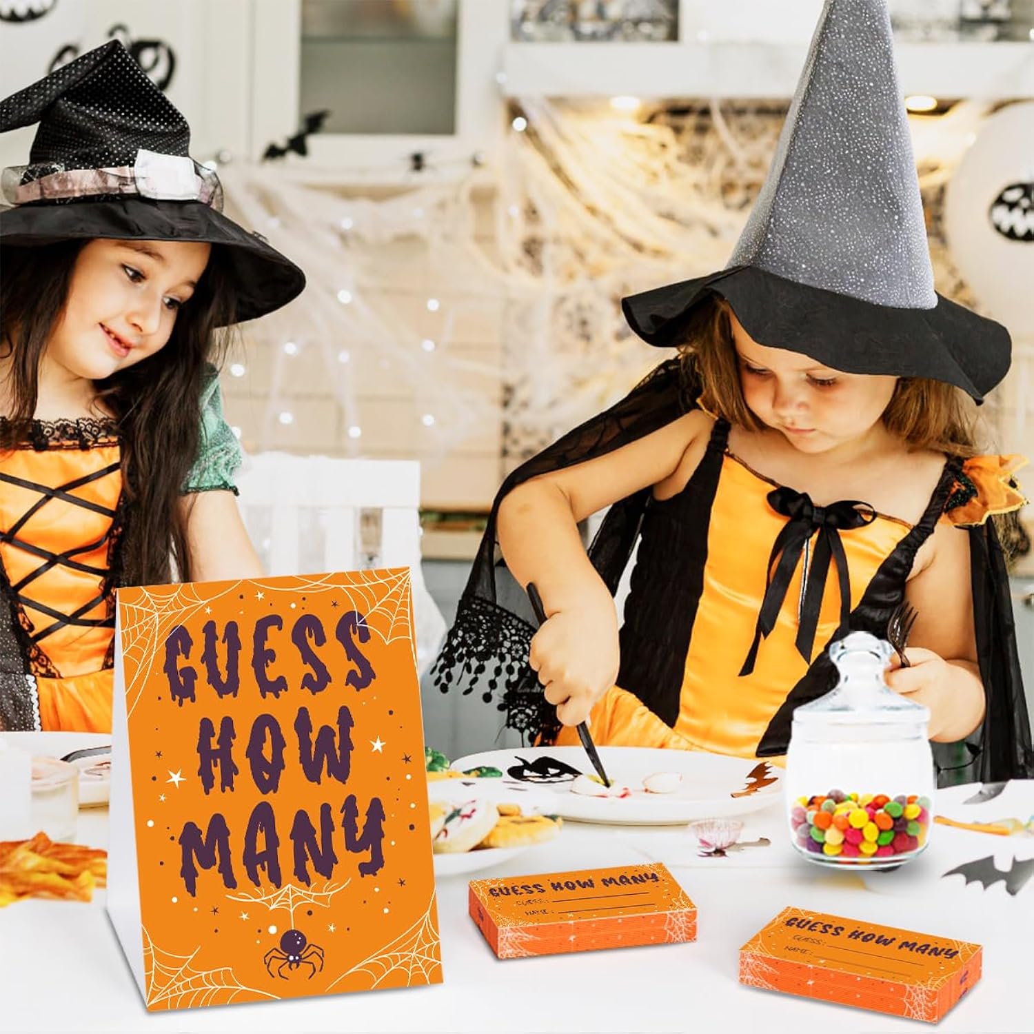 Halloween Games - How Many Games, 1 Game Sign + 50 Guessing Cards, Halloween Party Game And Activity For Halloween Baby Shower, Halloween Party Decorations Wsj02