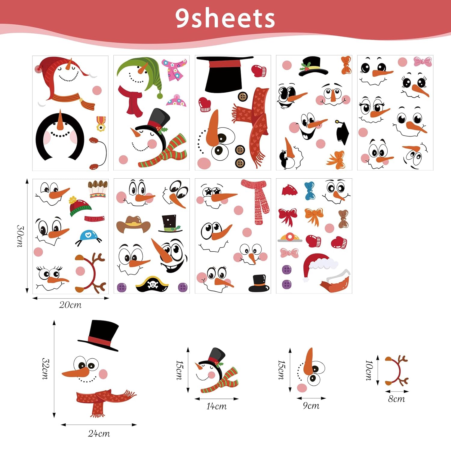 Diy Snowman Face Stickers For Crafts, Christmas Decals For Cups Ornaments Glass Balls Refrigerator Water Bottles