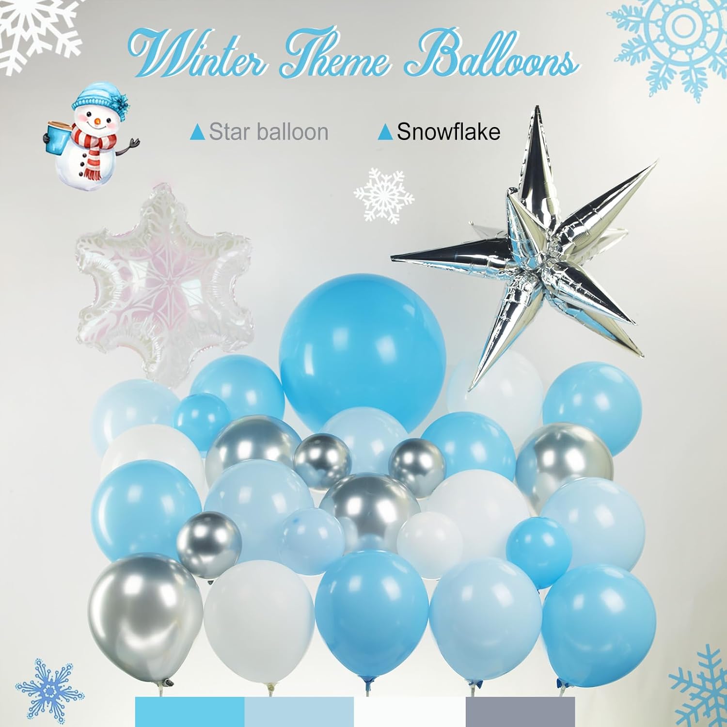 Winter Snowflake Balloon Garland Arch Kit 126Pcs Blue White Silver With Foil Star Snowflakes Mylar Balloons For Winter Wonderland 1St Birthday Baby Shower Christmas New Year Party Decorations