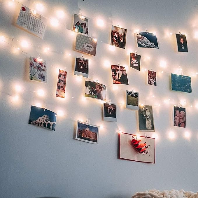 17FT Photo Clip String Lights 50 LED Fairy Lights with 50 Clips for Hanging Pictures Warm White Photo String Lights for Bedroom Dorm Wedding Wall Decor