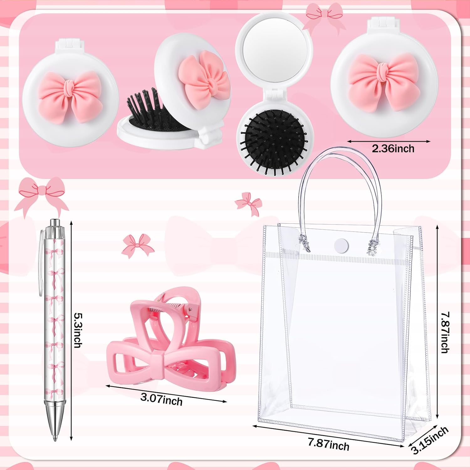 6 Set Bridal Shower Game Prizes For Player Winners Pink Bow 17 Oz Tumblers With Lids Straws Pink Bow Mirrors Pens Hair Clips Gift Bags For Bridal Shower Wedding Party Supplies