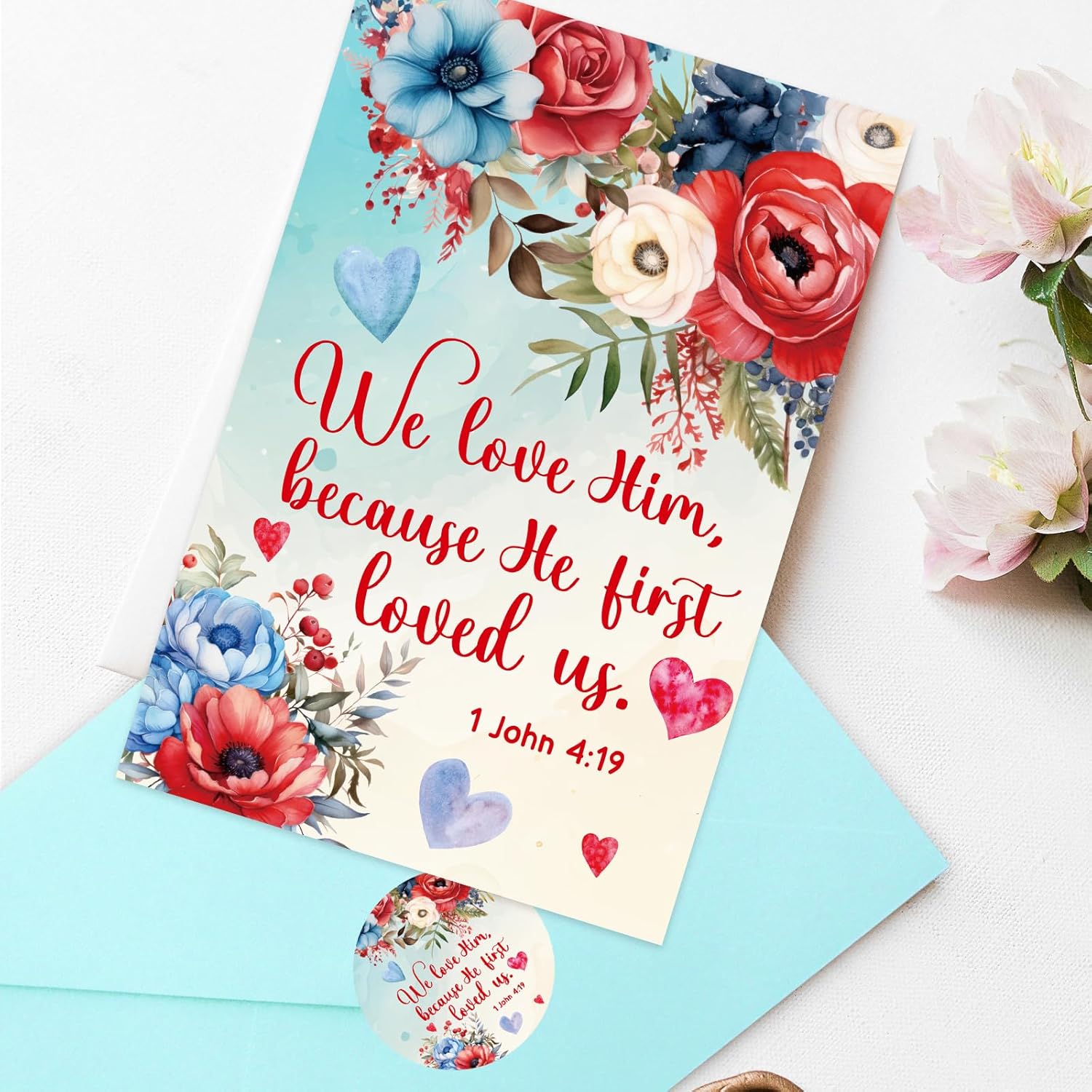 24Pcs Religious Valentines Day Cards Floral Happy Valentine'S Day Christian Greeting Card Bulk Assortment With Envelopes And Stickers For Adults Kids Party Favors Supplies