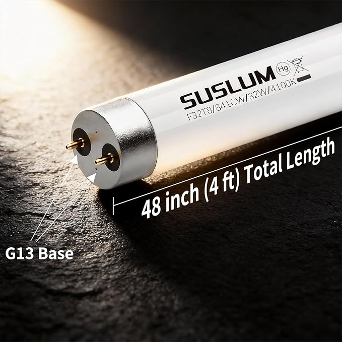12 Pack F32T8 32W Fluorescent Tube Light Bulbs 48 Inch G13 Base 4100K Cool White 3000LM