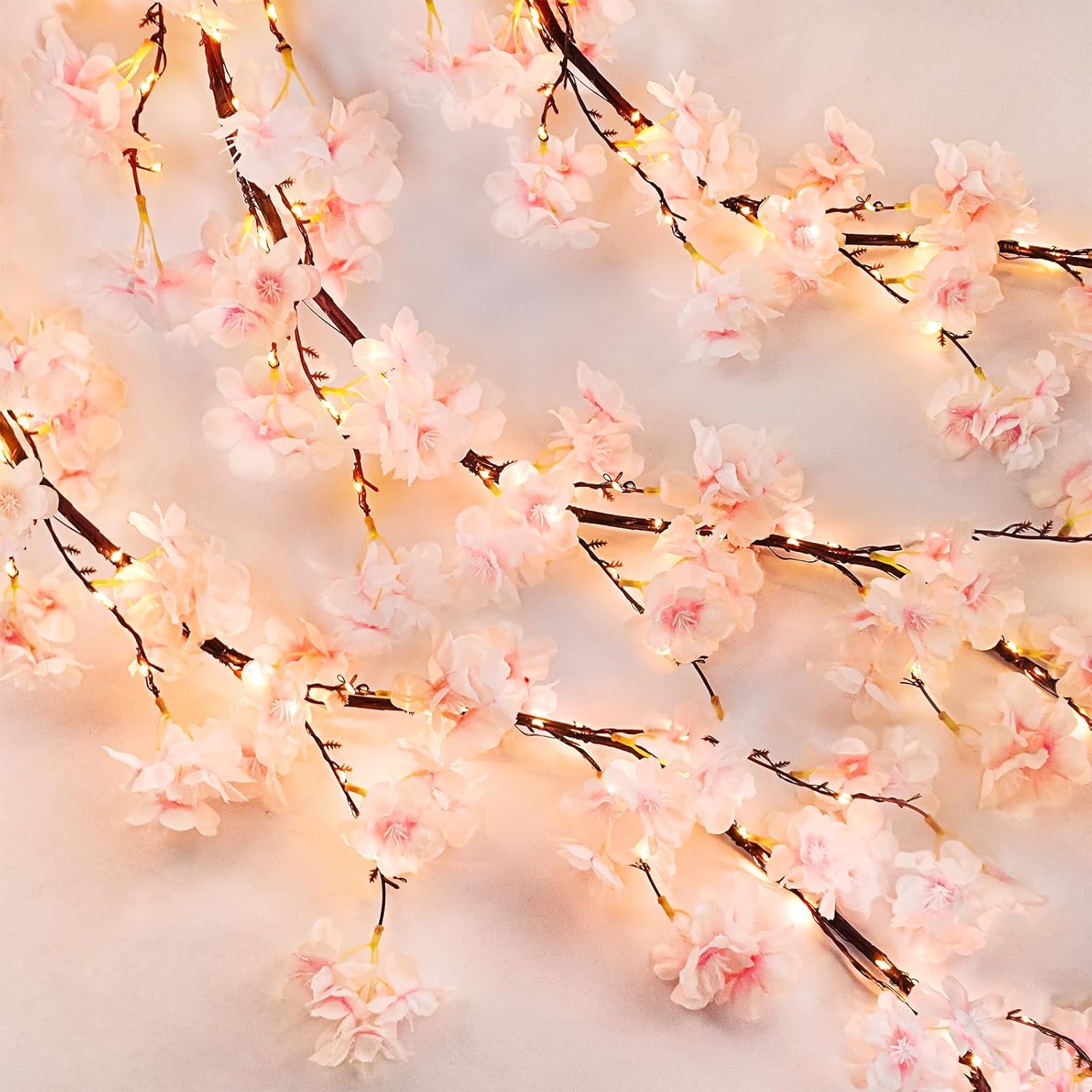 6Ft Lighted Cherry Blossom Garland With 100 Fairy Lights Timer Battery Operated Artificial Cherry Blossom Flower Vines With Lights For Mantle Home Fireplace Wedding Party Office Decor