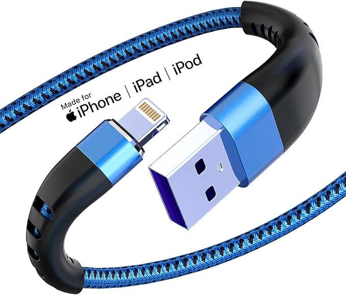 2 Pack 6FT Lightning to USB Charger Cable Nylon Braided Fast Charging Cord for iPhone 15 14 13 12 11 iPad Blue