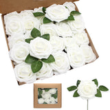 Artificial Roses Flowers 50Pcs Real Looking Foam Fake Roses With Stems For Diy Wedding Bouquets Bridal Shower Centerpieces Party Decorations (50, White)