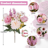 4 Pcs Pink Flowers Artificial With Chrysanthemum Flowers Fake Roses Bouquet Silk Flower Arrangements For Home Decor Wedding Party Table Centerpieces Decoration Indoor Outdoor