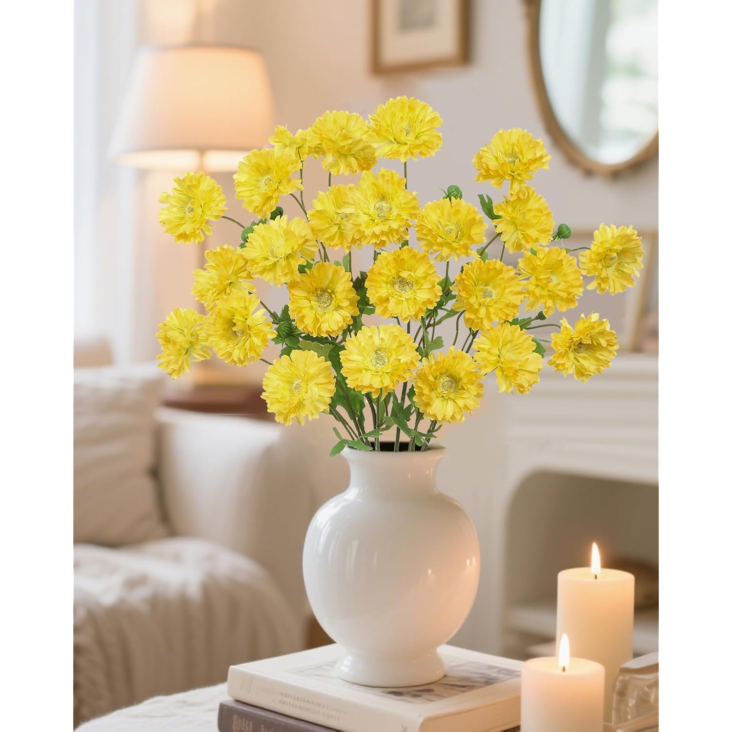 6Pcs Gerber Daisy Artificial Flowers, Realistic Silk Daisy Flowers For Wedding Centerpieces, Home Décor, Table Arrangements And Garden Cemetery Decor(Yellow)