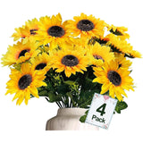 28Pcs Sunflowers Artificial Flowers For Outdoors Spring Decor, 4 Pack Fake Flowers Silk Faux Sunflower Bouquet Arrangement For Vase Wedding Table Home Cemetery Flower Summer Decor Outdoor