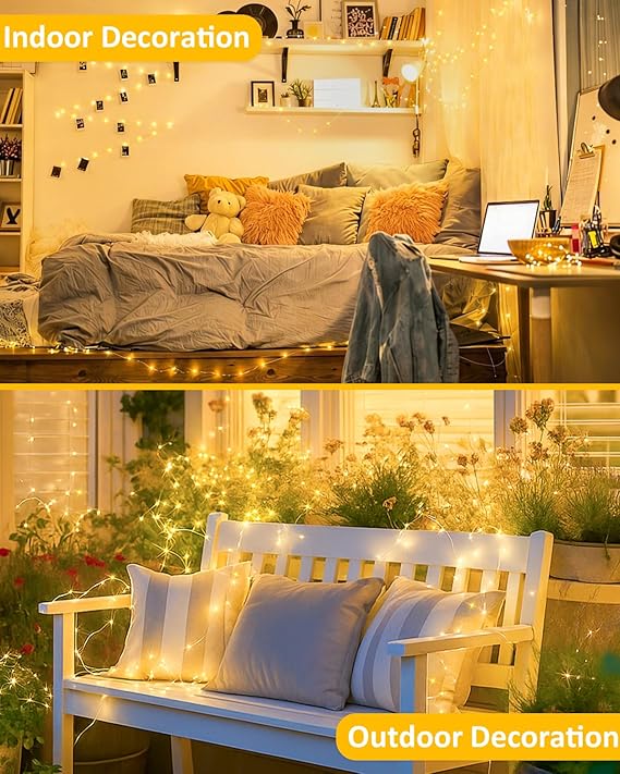 4 Pack 100 LED Battery Operated Fairy Lights with Remote 8 Modes Warm White String Lights