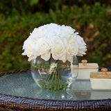 16 Heads Silk Rose Artificial Flowers In Vase,Faux Rose Flowers Arrangement In Round Bowl Vase With Faux Water For Table Decor Centerpieces (White)