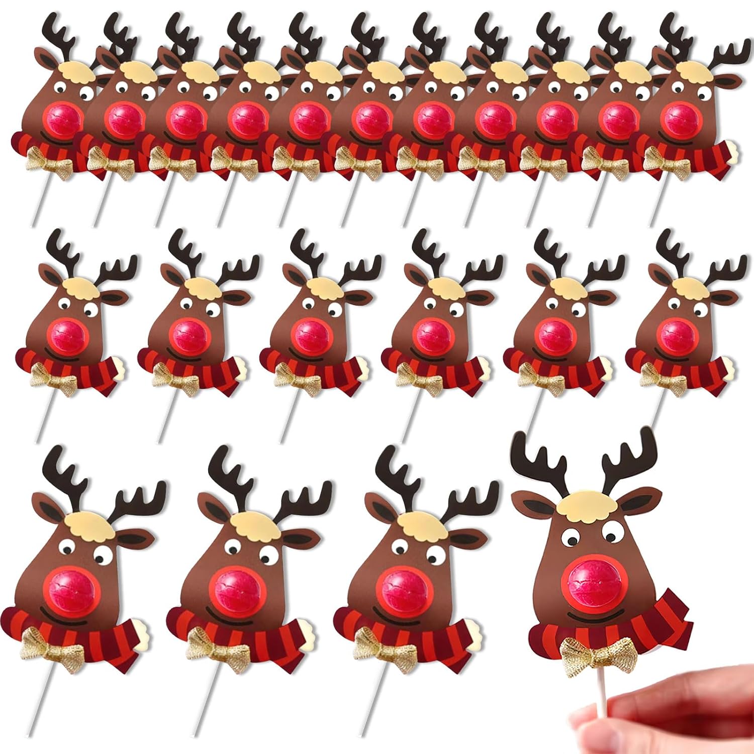 50Pcs Christmas Lollipop Paper Cards Elk Reindeer Pattern Candy Decorative Cards Moose Diy Folded Candy Holders Cards Wrap Decorations For Winter Family Party Supplies (Red)