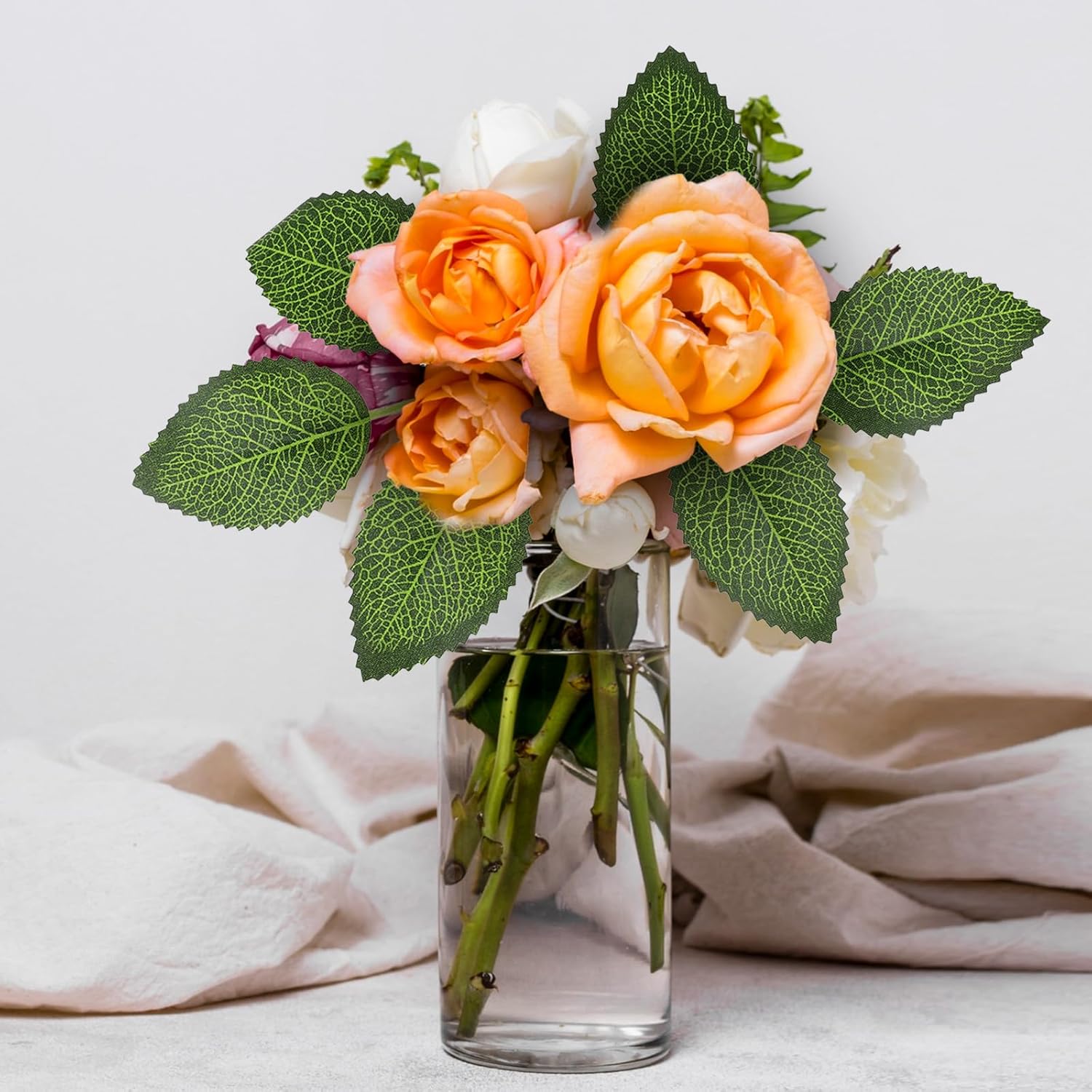 20 Pieces Rose Leaves Artificial Green Leaves For Decoration, Greenery For Centerpieces, Fake Rose Flower Leaves For Diy Bouquets, Wedding Party Birthday Proposal Decorations