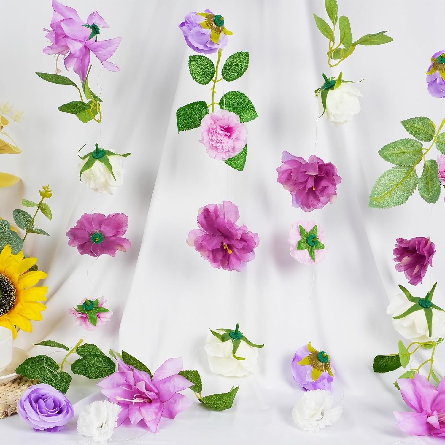 6 Pcs 35.4 Ft Flower Garlands With Hooks Spring Artificial Wildflower Hanging Decoration Fake Floral Vines Backdrop Garland Faux Silk Wildflower Decor For Wedding Room Home Garden Wall Arch(Purple)