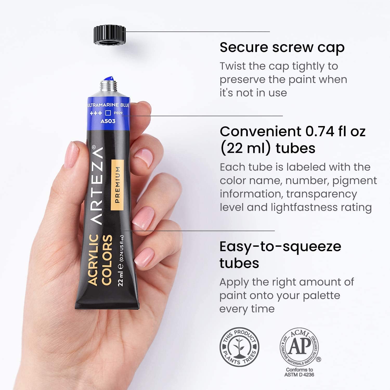 Acrylic Paint Set Of 12 Colors, 0.74 Ounces Tubes, Acrylic Artist Paints. Art Supplies For Painting