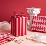 Reversible Wrapping Paper Roll For Girls, Mini Roll, Red And Pink Stripes And Diamond Pattern, Holiday Gift Wrap For Christmas, Valentine'S Day, Merry Market Gifts, 17 Inches X 16.4 Feet