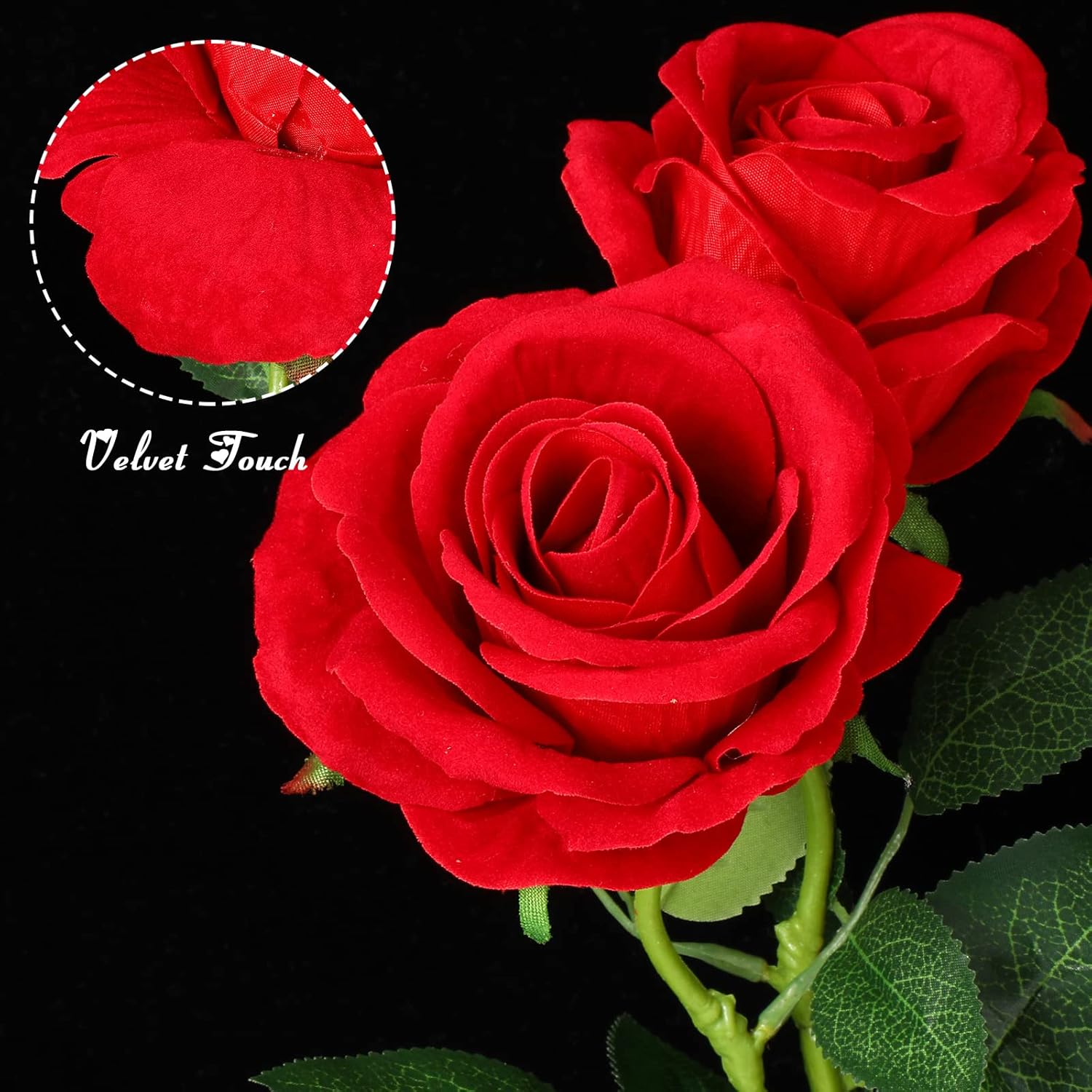 60 Pcs Giant Velvet Roses Artificial Flowers Heavy Velvet Rose Fake Flowers Bulk Artificial Roses Bouquet With Long Stems For Wedding Party Office Centerpiece Arrangement (Red)