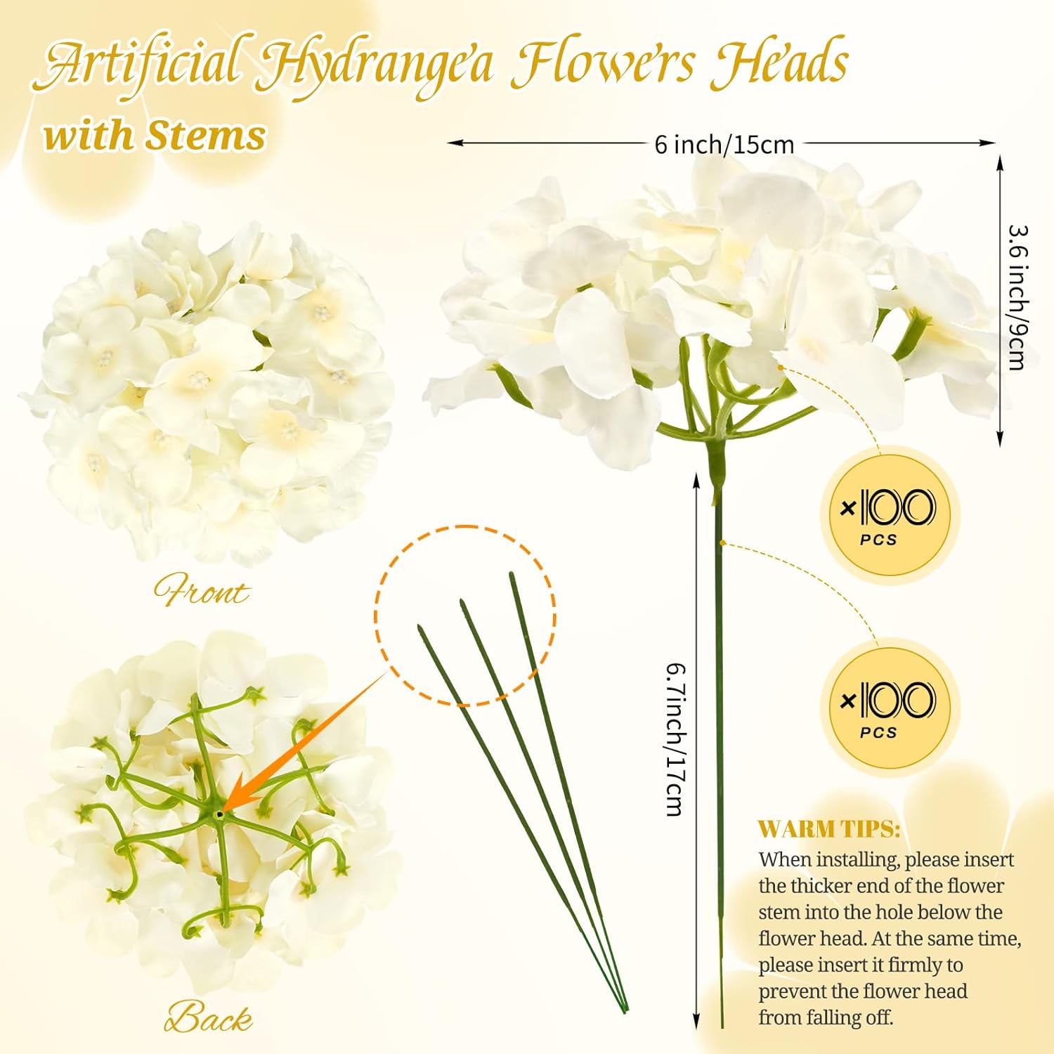100Pcs Hydrangeas Artificial Flowers,Champagne Silk Fake Flowers Heads With Stems,Full Hydrangeas Flowers For Wedding Centerpieces,Party,Arch,Home Garden,Festival Decoration