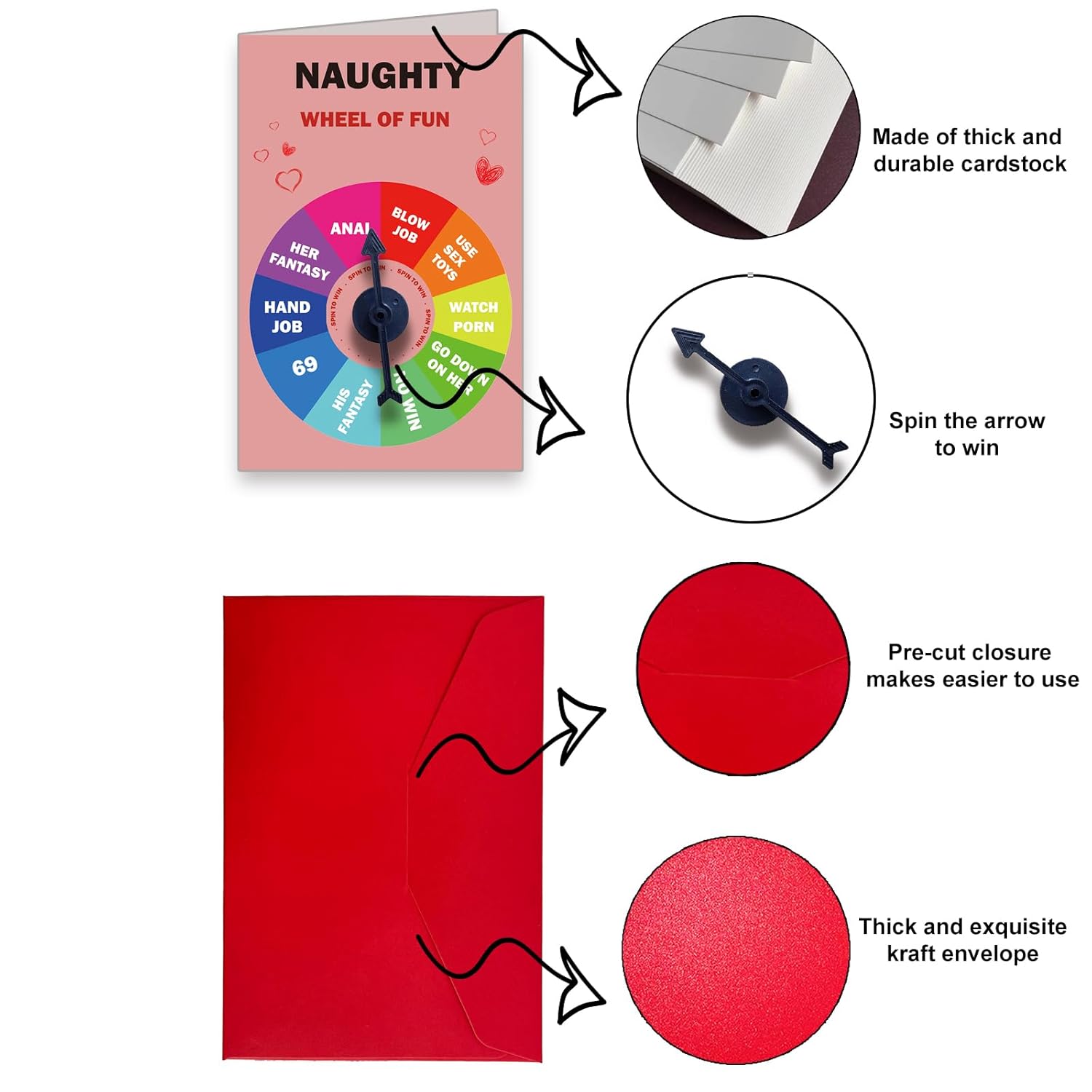 Naughty Card For Him, Wheel Of Fun Card, Anniversary/Birthday/Valentine’S Day Gift For Him, With Envelope